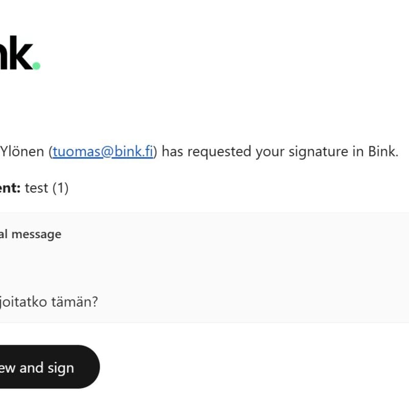 sähköinen allekirjoitus kutsu Bink-palvelussa