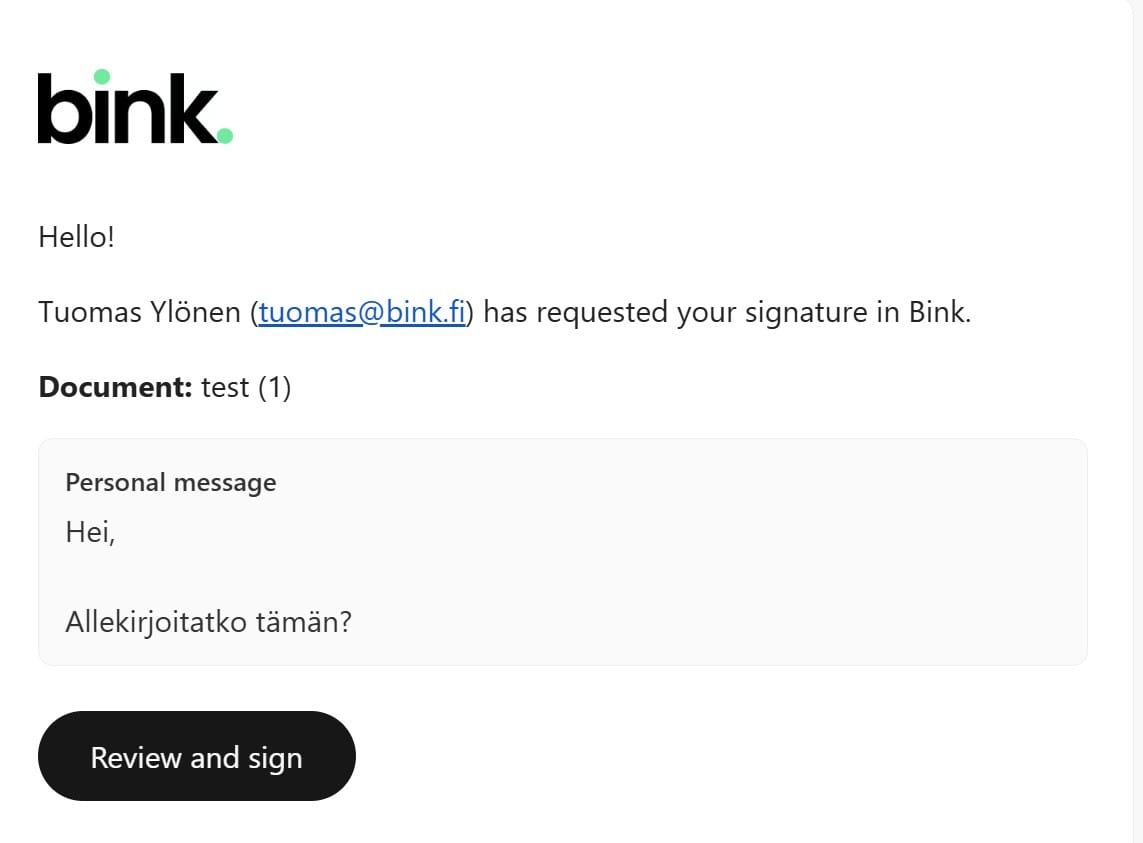sähköinen allekirjoitus kutsu Bink-palvelussa