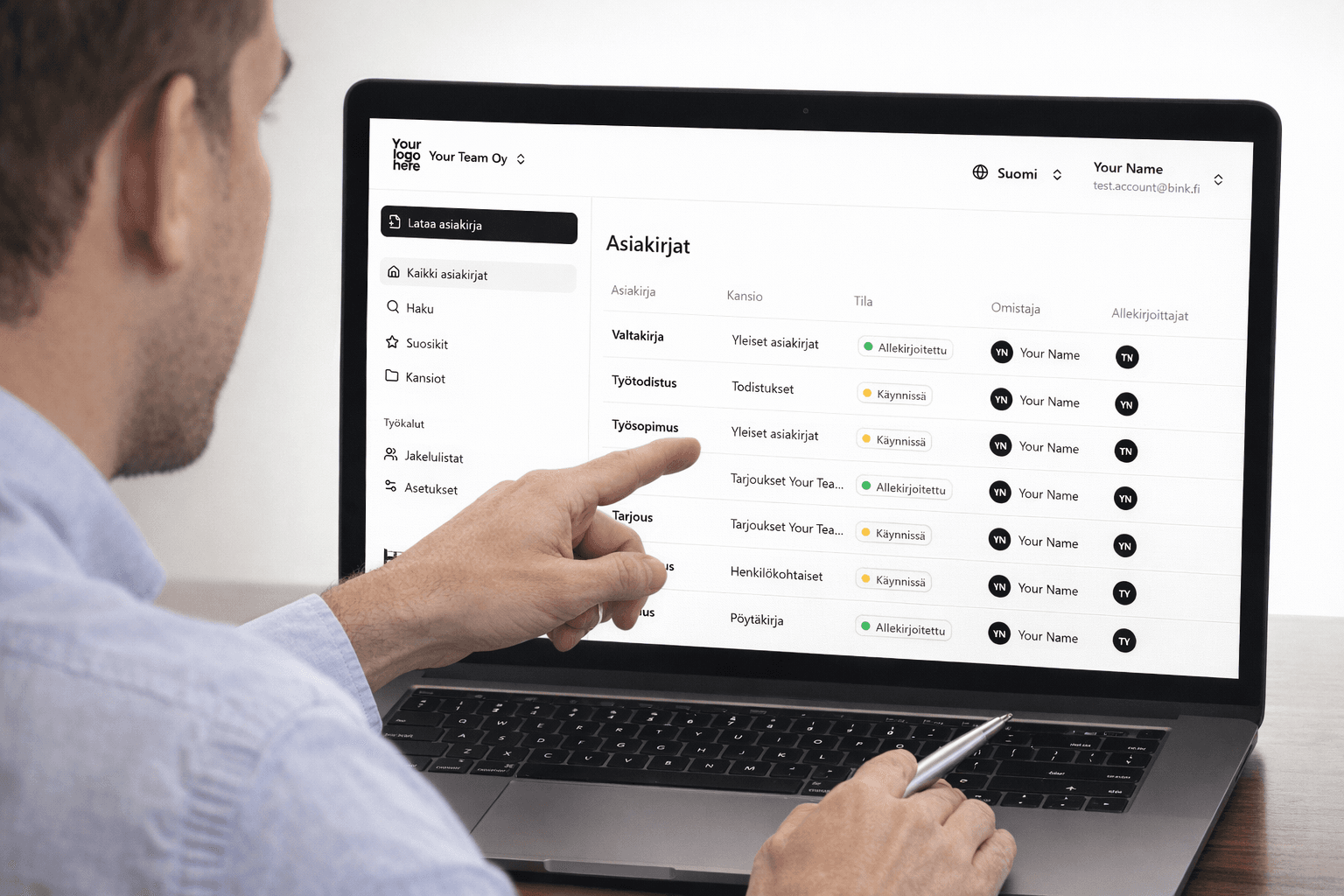 Bink-allekirjoituspalvelun selkeä käyttöliittymä tilinpäätöksen sähköiseen allekirjoitukseen